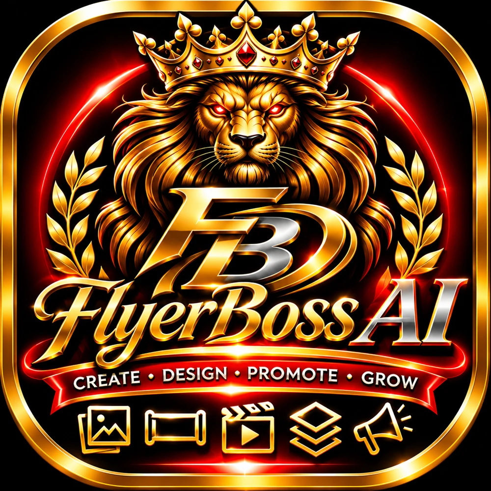 FlyerBoss AI crowned gold lion and FB logo